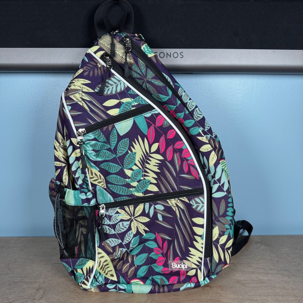 Sucipi Sling Pickleball Backpack Unisex OS Purple Tropical Floral Tennis Bag